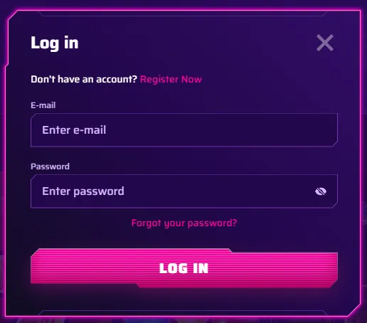 Interfejs logowania i rejestracji konta Roby Casino