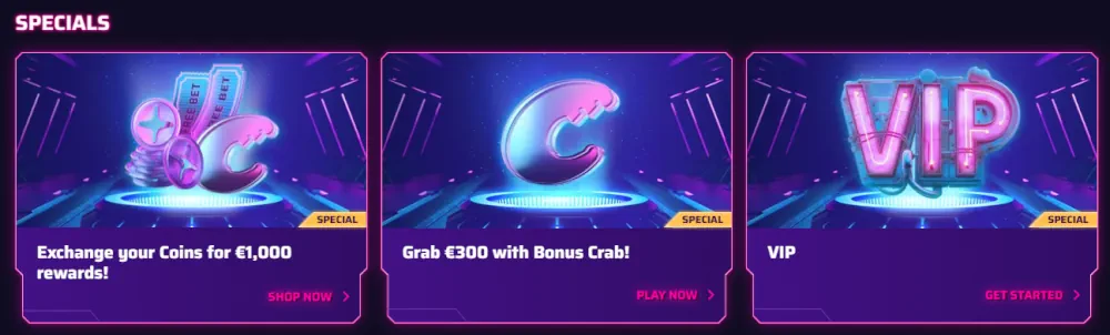 Sekcja specjalna Roby Casino z wymianą monet i nagrodami VIP